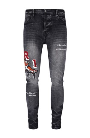 Calça Amiri Jeans Skinny com Trigre bordado "Preta"
