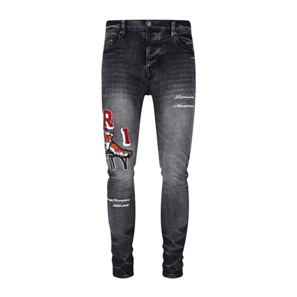Calça Amiri Jeans Skinny com Trigre bordado "Preta"