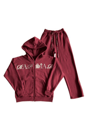 Conjunto Trapstar com Zipe e logo Bordado "Vinho"