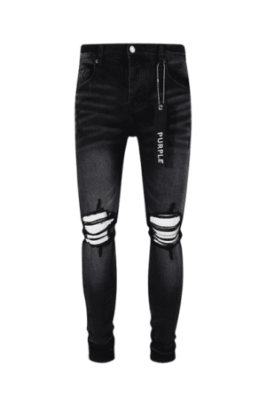 Calça Purple Brand Jeans Skinny com Detalhes Brancos "Preta"