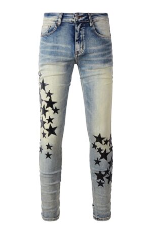 Calça Amiri Jeans Skinny com Estrelas "azul"