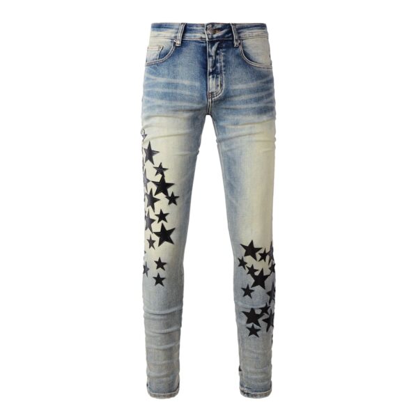 Calça Amiri Jeans Skinny com Estrelas "azul"