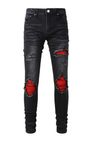 Calça Amiri Jeans Skinny com Detalhes Vermelho "Preta"