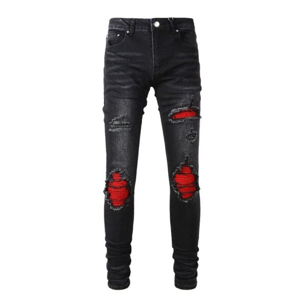 Calça Amiri Jeans Skinny com Detalhes Vermelho "Preta"