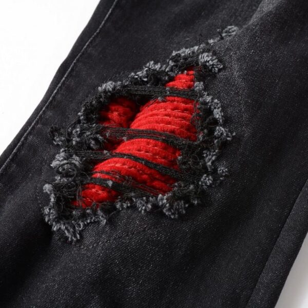 Calça Amiri Jeans Skinny com Detalhes Vermelho "Preta" - Imagem 3