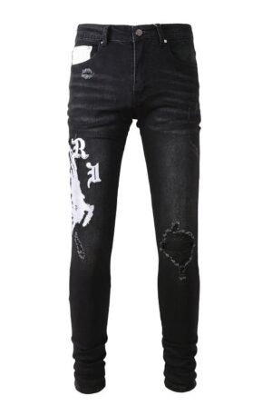 Calça Amiri Jeans Skinny com Caveira Estampada "Preta"