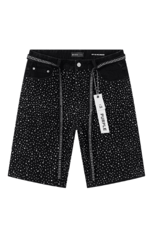Short Jeans Purple Brand decorados com strass (Preto)