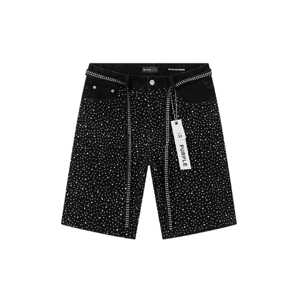Short Jeans Purple Brand decorados com strass (Preto)