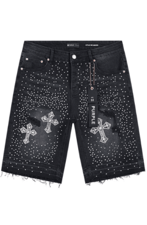 Short Jeans Purple Brand decorados com Cruz e strass