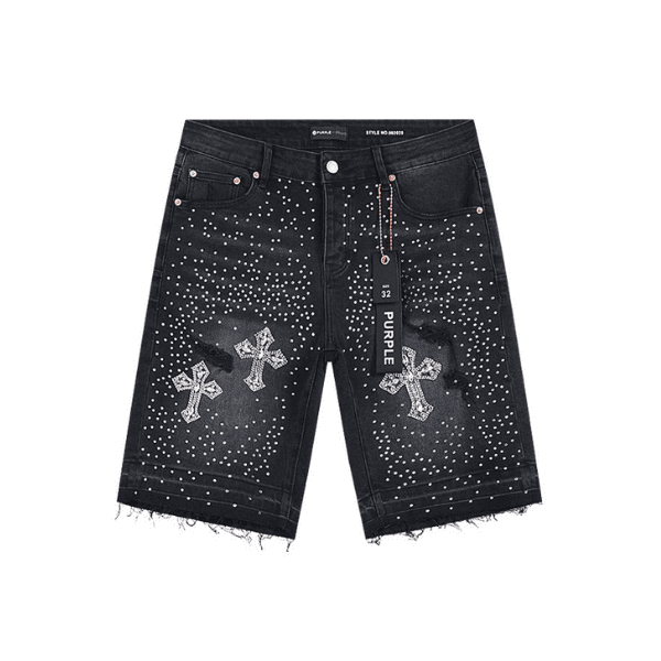 Short Jeans Purple Brand decorados com Cruz e strass