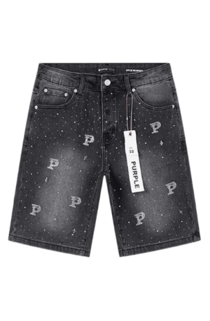 Short Jeans Purple Brand decorados com strass e P (Preta)