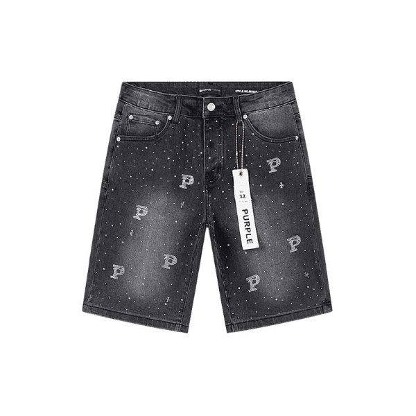 Short Jeans Purple Brand decorados com strass e P (Preta)