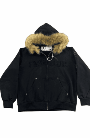 Jaqueta Sp5der Fur Hooded (Preta)