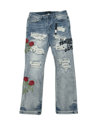Calça Jeans Amiri Floral Embroidered Repaired