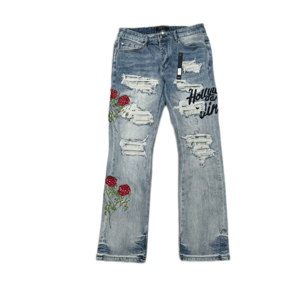 Calça Jeans Amiri Floral Embroidered Repaired