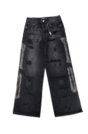 Calça Jeans Amiri Bones Studded Baggy (Preta)